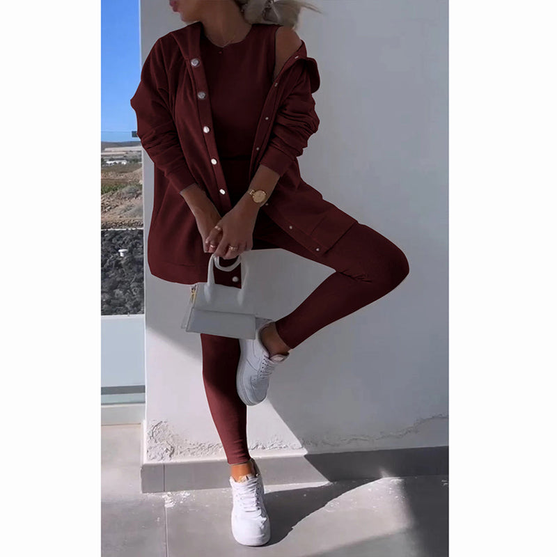 🔥LIVRAISON GRATUITE🔥Cardigan à capuche, gilet, jambières, costume trois pièces