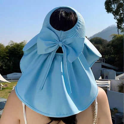 🌞2025 Été Nouveauté👒Chapeau de protection solaire creux à large bord avec châle amovible