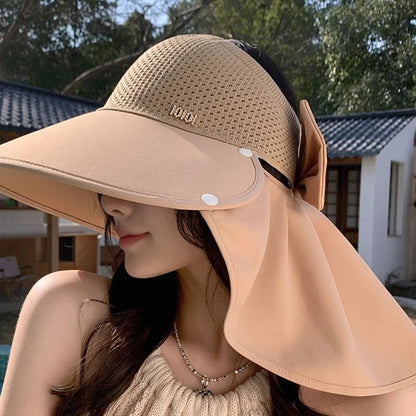 🌞2025 Été Nouveauté👒Chapeau de protection solaire creux à large bord avec châle amovible