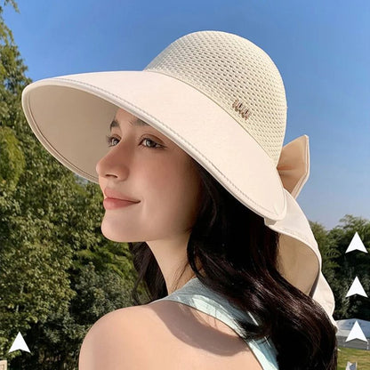 🌞2025 Été Nouveauté👒Chapeau de protection solaire creux à large bord avec châle amovible