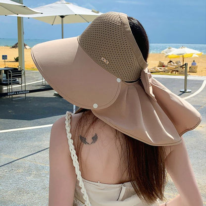 🌞2025 Été Nouveauté👒Chapeau de protection solaire creux à large bord avec châle amovible