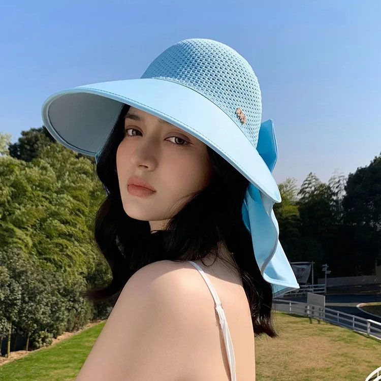 🌞2025 Été Nouveauté👒Chapeau de protection solaire creux à large bord avec châle amovible