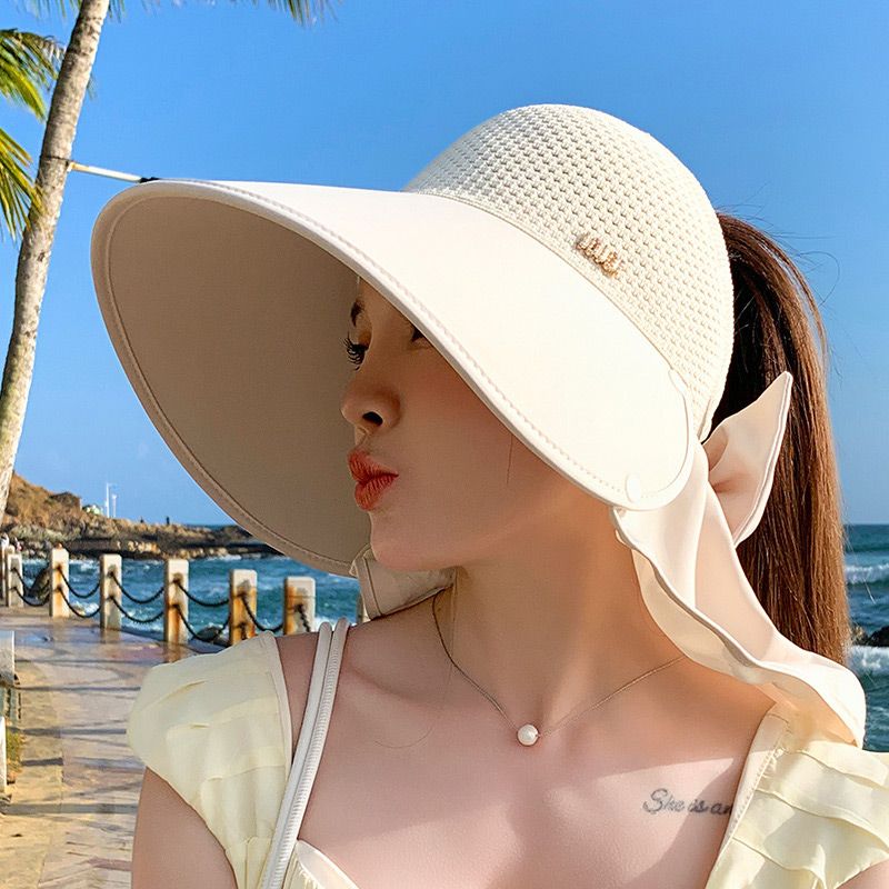 🌞2025 Été Nouveauté👒Chapeau de protection solaire creux à large bord avec châle amovible