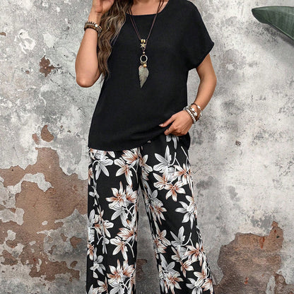 🏆SOLDES 50 % DE RÉDUCTION 🔥 Ensemble pour femme composé d'un pantalon large à imprimé floral et d'un haut à manches courtes
