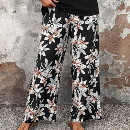 🏆SOLDES 50 % DE RÉDUCTION 🔥 Ensemble pour femme composé d'un pantalon large à imprimé floral et d'un haut à manches courtes