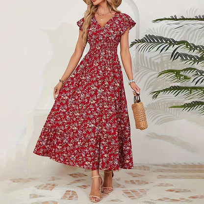 💃Soldes 2026 à durée limitée - 50 % DE RÉDUCTION☀️Robe longue fluide à fleurs et col en V