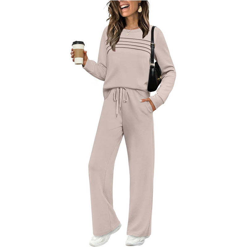 ⏳Spécial à durée limitée⏰Ensemble Femme Confort – Haut Ras du Cou & Pantalon à Cordon 👕👖
