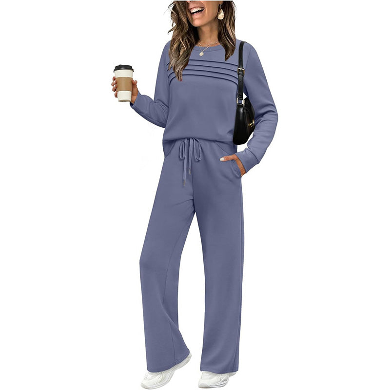 ⏳Spécial à durée limitée⏰Ensemble Femme Confort – Haut Ras du Cou & Pantalon à Cordon 👕👖