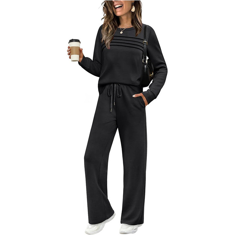 ⏳Spécial à durée limitée⏰Ensemble Femme Confort – Haut Ras du Cou & Pantalon à Cordon 👕👖