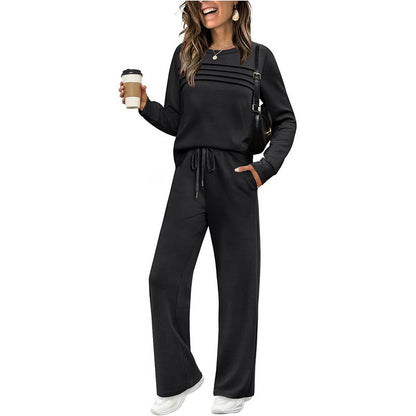 ⏳Spécial à durée limitée⏰Ensemble Femme Confort – Haut Ras du Cou & Pantalon à Cordon 👕👖
