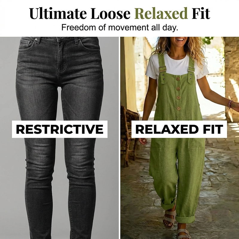 👖 50% DE RÉDUCTION! 🌸 Salopette Décontractée pour Femme – Coupe Ample, Boutons Devant, Tissu Doux & Parfaite Pour Un Look Décontracté Au Quotidien ✨