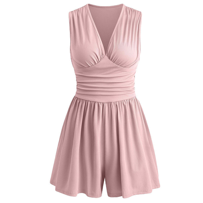 🏖️Offre spéciale été .🌷👗Combinaison sans manches pour femme, col en V et taille froncée