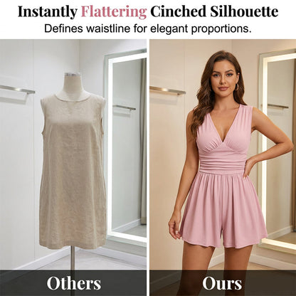 🏖️Offre spéciale été .🌷👗Combinaison sans manches pour femme, col en V et taille froncée