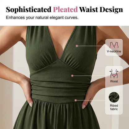 🏖️Offre spéciale été .🌷👗Combinaison sans manches pour femme, col en V et taille froncée