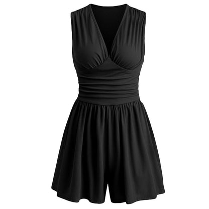 🏖️Offre spéciale été .🌷👗Combinaison sans manches pour femme, col en V et taille froncée
