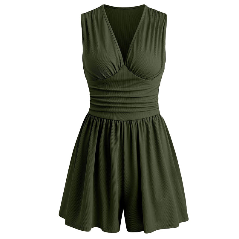 🏖️Offre spéciale été .🌷👗Combinaison sans manches pour femme, col en V et taille froncée