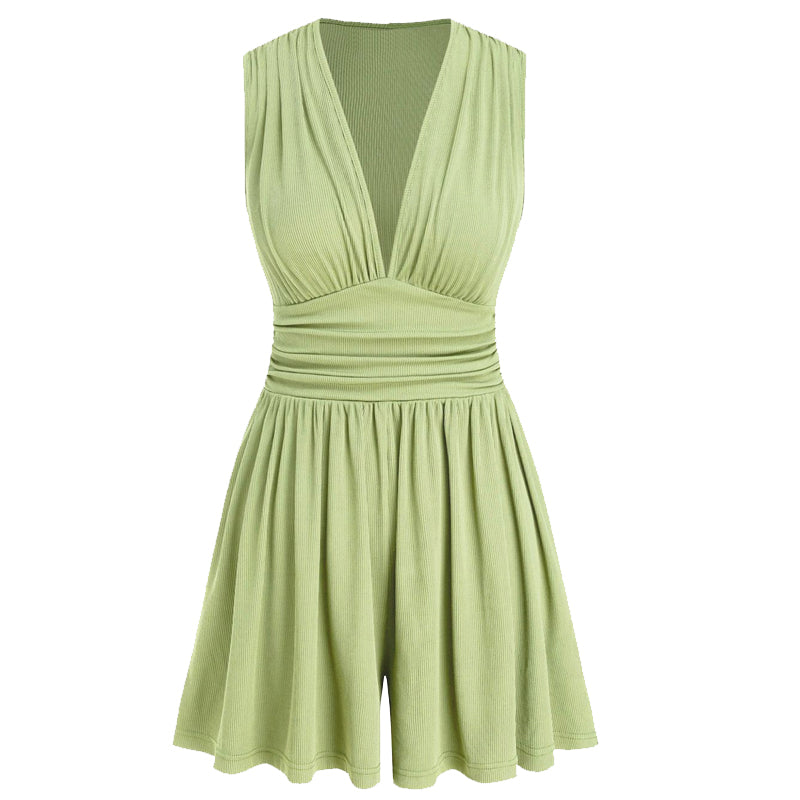 🏖️Offre spéciale été .🌷👗Combinaison sans manches pour femme, col en V et taille froncée