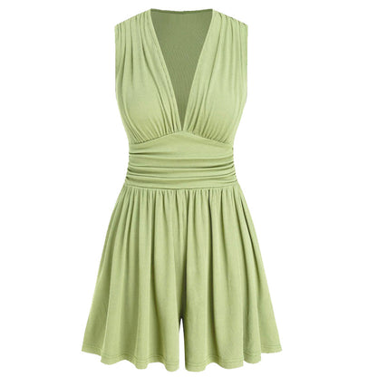 🏖️Offre spéciale été .🌷👗Combinaison sans manches pour femme, col en V et taille froncée