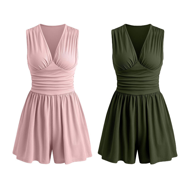 🏖️Offre spéciale été .🌷👗Combinaison sans manches pour femme, col en V et taille froncée
