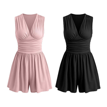 🏖️Offre spéciale été .🌷👗Combinaison sans manches pour femme, col en V et taille froncée
