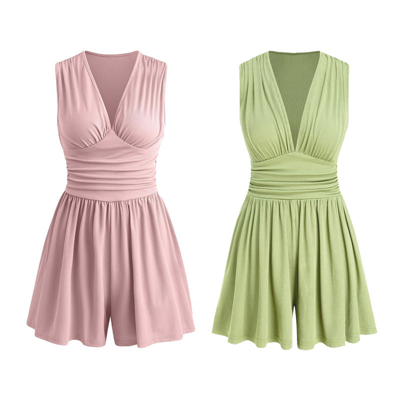🏖️Offre spéciale été .🌷👗Combinaison sans manches pour femme, col en V et taille froncée