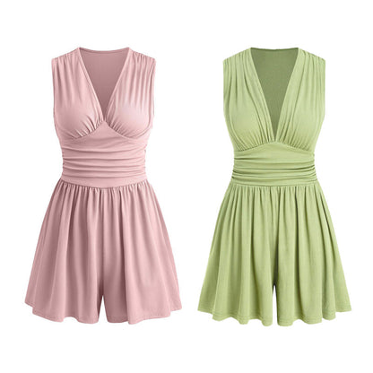 🏖️Offre spéciale été .🌷👗Combinaison sans manches pour femme, col en V et taille froncée