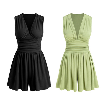 🏖️Offre spéciale été .🌷👗Combinaison sans manches pour femme, col en V et taille froncée