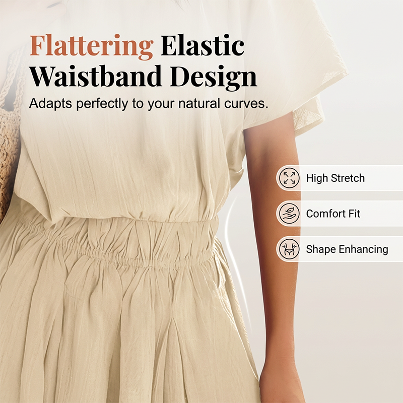Robe-jupe courte décontractée pour femme, à manches courtes, taille élastiquée, coupe ample et fluide