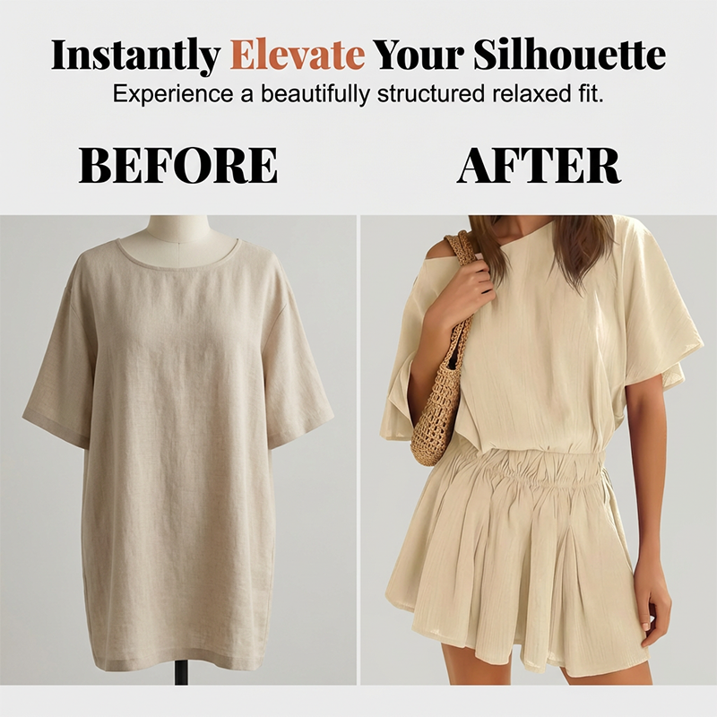 Robe-jupe courte décontractée pour femme, à manches courtes, taille élastiquée, coupe ample et fluide