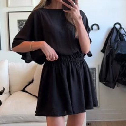 Robe-jupe courte décontractée pour femme, à manches courtes, taille élastiquée, coupe ample et fluide