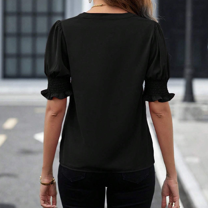 Blouse élégante à col en V avec manches bouffantes pour femme