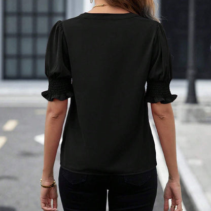 Blouse élégante à col en V avec manches bouffantes pour femme