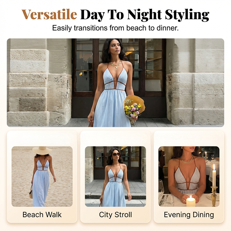 🔥Nouveau produit ✨ Profitez dès maintenant de 50 % de réduction ! 💖 Robe longue à rayures pour femme