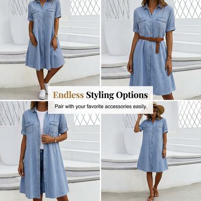 🔥Soldes 2026 : 50 % de réduction🔥Robe chemise décontractée en jean pour femme