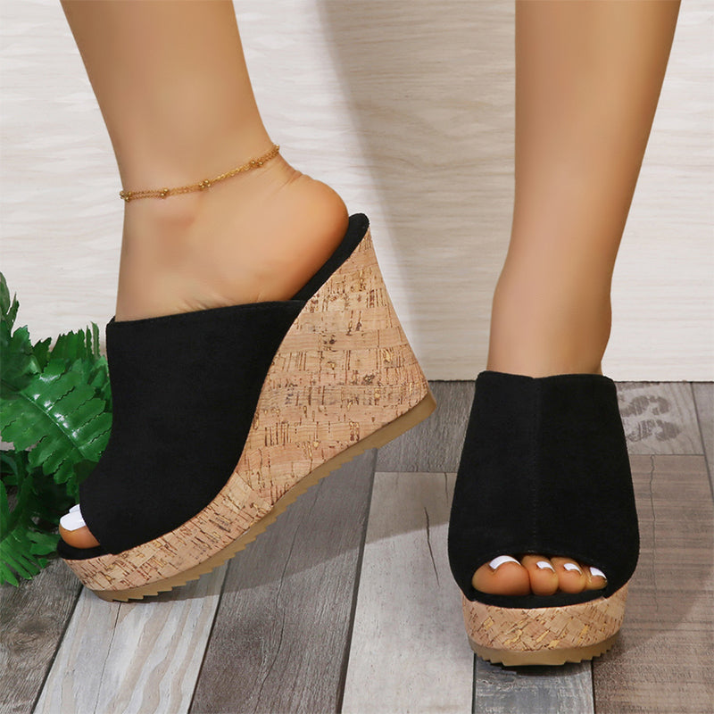 Sandales à talons compensés décontractées à bout ouvert pour femmes