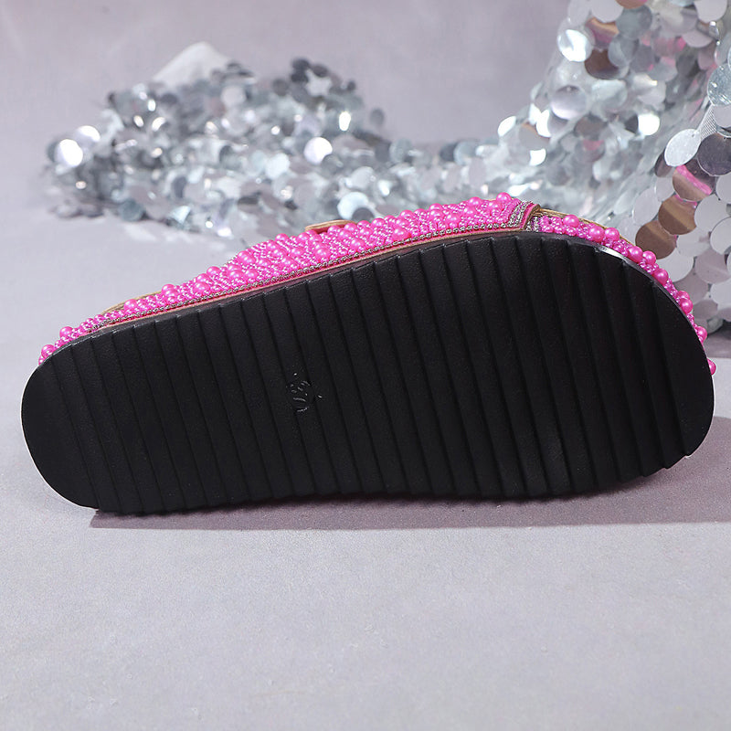 ⭐ PROMO LIMITÉE 50% DE RÉDUCTION ! ✨ Mules Scintillantes – Plate-forme Liège, Semelle Ergonomique, Perles & Strass 👡