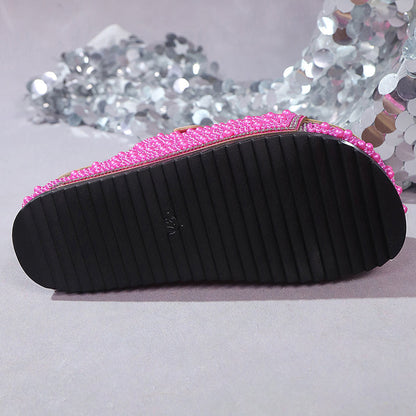 ⭐ PROMO LIMITÉE 50% DE RÉDUCTION ! ✨ Mules Scintillantes – Plate-forme Liège, Semelle Ergonomique, Perles & Strass 👡