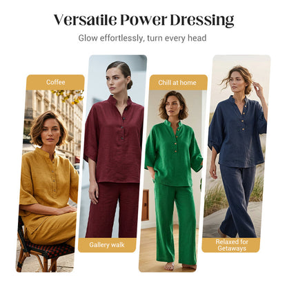 📢⏰👕 PROMO -50% ! Ensemble Femme – Haut Col Montant & Pantalon Large, Tissu Fluide, Style Décontracté Élégant (Multi-Couleurs)