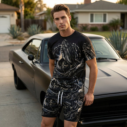 📢📢Nouveautés – 50 % de réduction!! Ensemble 2 pièces T-shirt imprimé et short pour homme