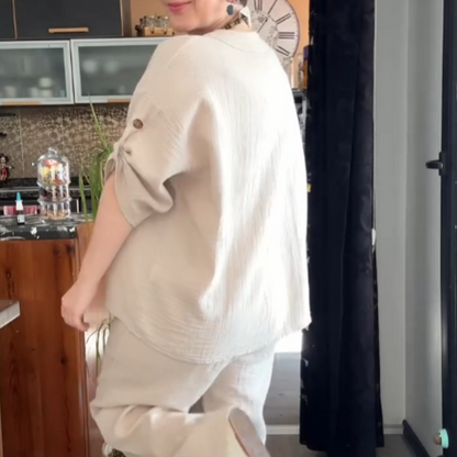 Ensemble de vêtements d'intérieur pour femme avec manches à revers confortables