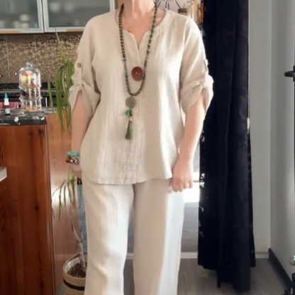 Ensemble de vêtements d'intérieur pour femme avec manches à revers confortables