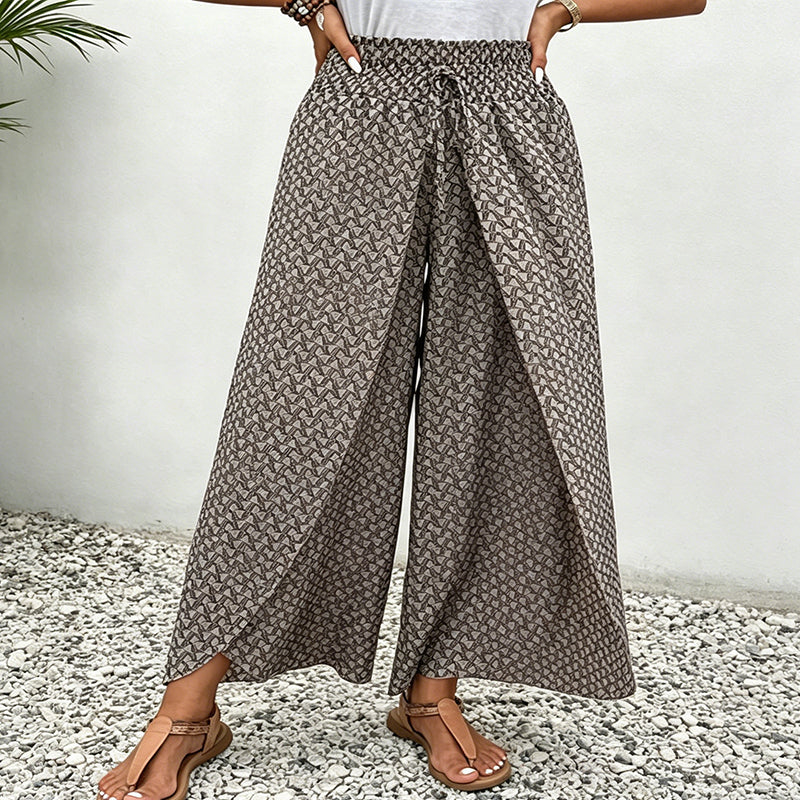 Pantalon large à imprimé et cordon de serrage pour femme