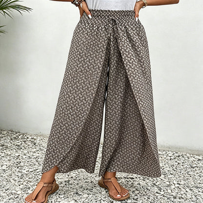 Pantalon large à imprimé et cordon de serrage pour femme