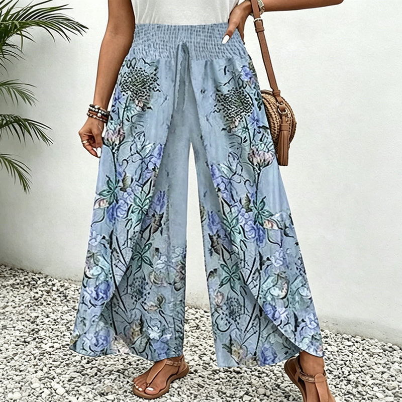Pantalon large à imprimé et cordon de serrage pour femme