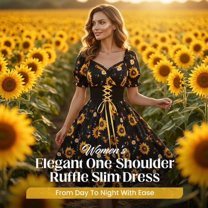 Robe pour femme à manches bouffantes et imprimé
