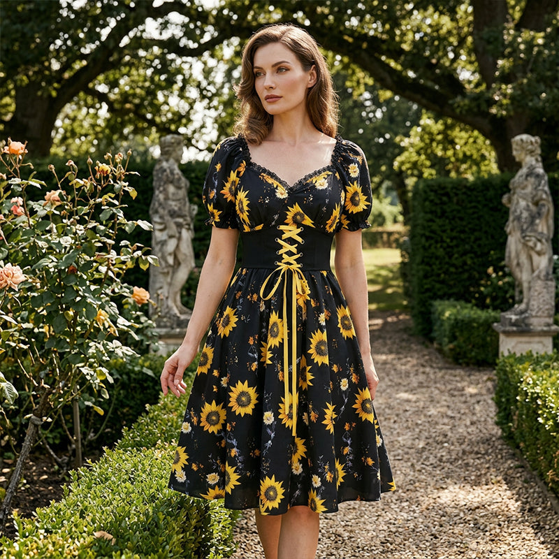 Robe pour femme à manches bouffantes et imprimé
