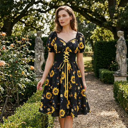 Robe pour femme à manches bouffantes et imprimé