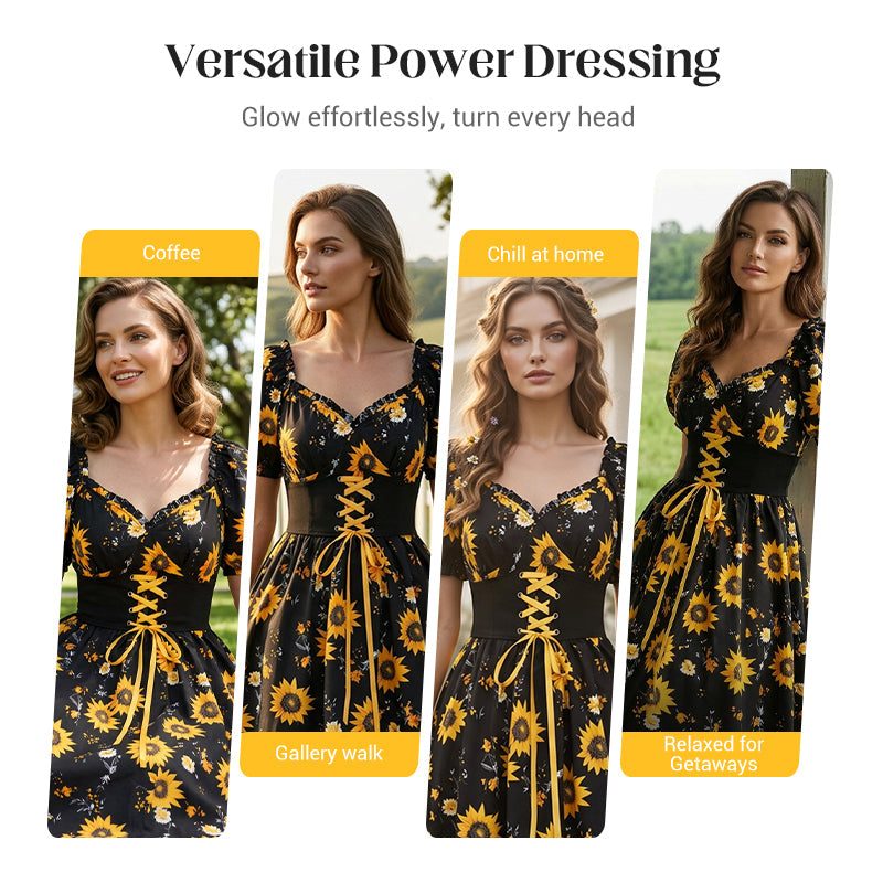 Robe pour femme à manches bouffantes et imprimé