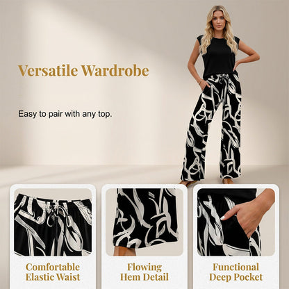 Pantalon large à cordon de serrage pour femme, imprimé bohème