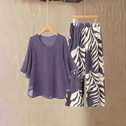 📢📢 50% DE RÉDUCTION !! ⏰ Ensemble haut élégant fluide & pantalon imprimé pour femme